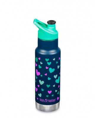 Dětská nerezová termolahev Klean Kanteen Narrow w/Kid Sport Cap - navy hearts 355 ml